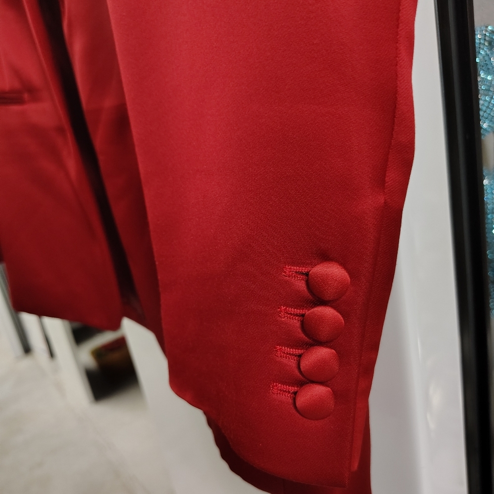 Helmut Lang Ruby Red Satin Two Button Blazer - image 7